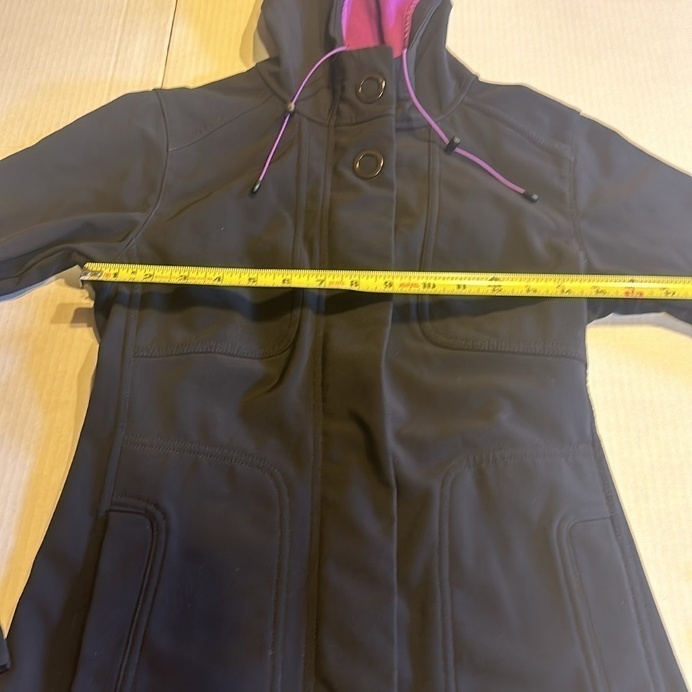 Lucy utility black and purple lining jacket w zipper & 2 front pockets and hood - Picture 2 of 9